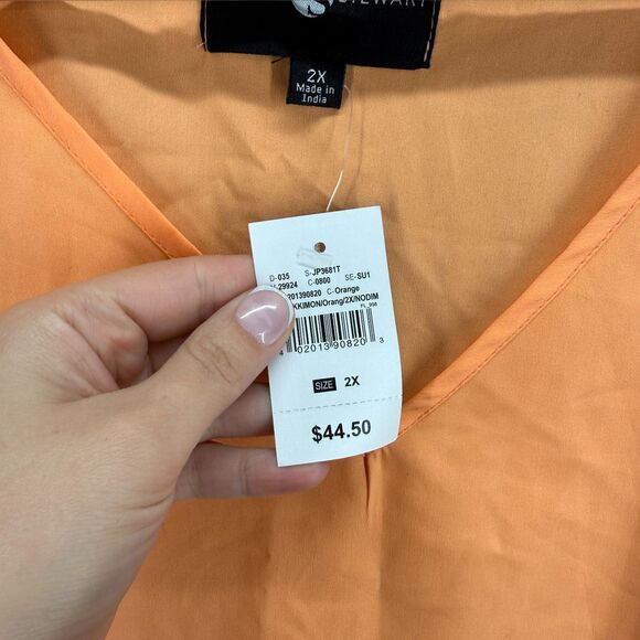 New Ashley Stewart Blouse Women 2X Plus Orange V-Neck 3/4 Sleeve Pullover Casual - Picture 3 of 8